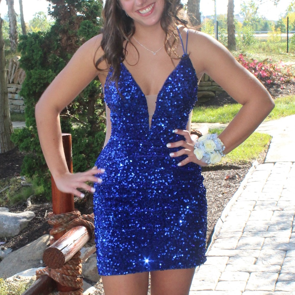 Blue Sparkly Homecoming Dress